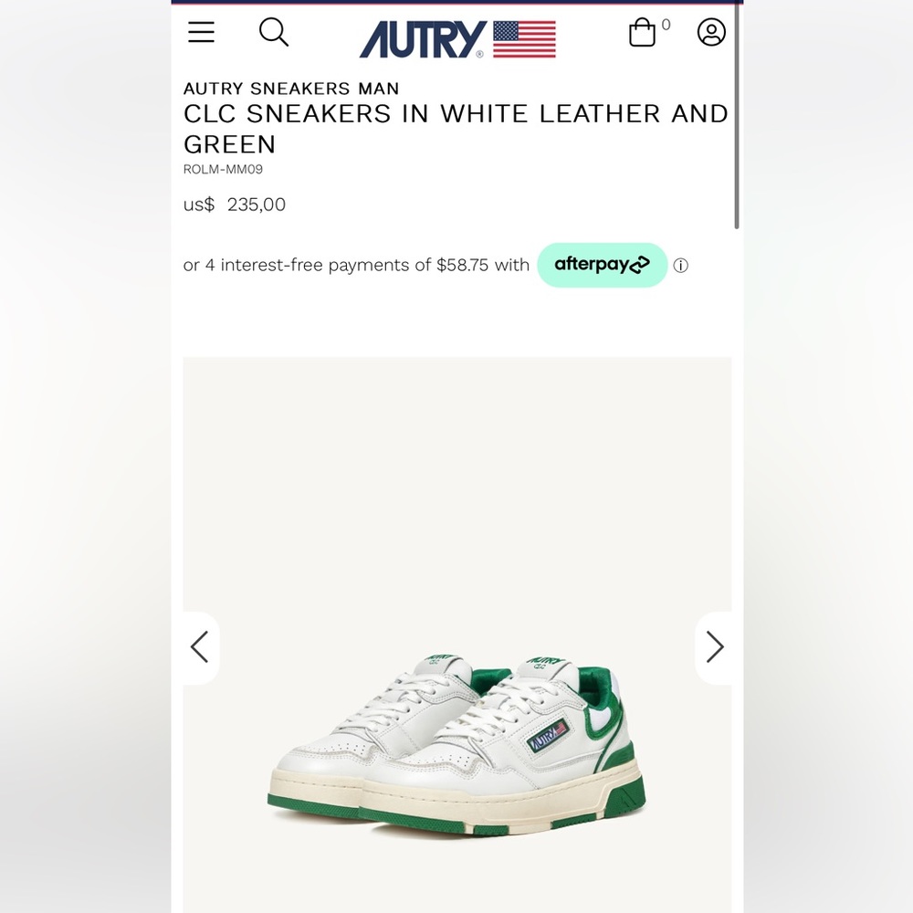 Autry - CLC Sneakers in White Leather and Green (US Mens 7, EU size 40)